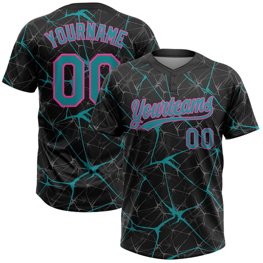 Maxcorners Custom Black Teal-Pink Abstract Network Two-Button Unisex Softball Jersey LM2605