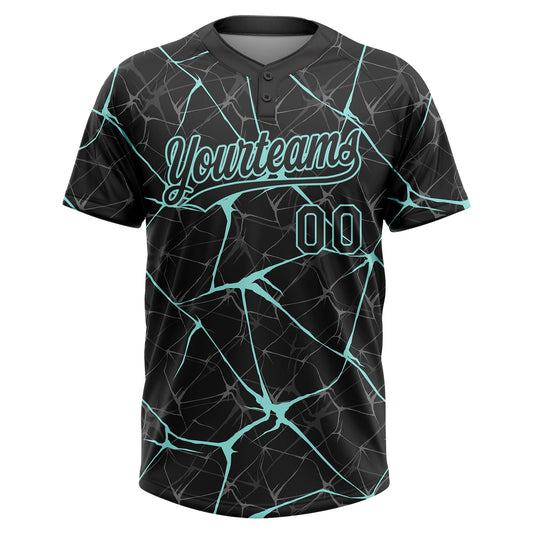 Maxcorners Custom Black Ice Blue Abstract Network Two-Button Unisex Softball Jersey LM2605