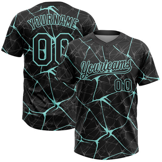 Maxcorners Custom Black Ice Blue Abstract Network Two-Button Unisex Softball Jersey LM2605