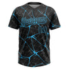 Maxcorners Custom Black Sky Blue Abstract Network Two-Button Unisex Softball Jersey LM2605
