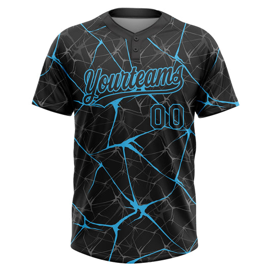 Maxcorners Custom Black Sky Blue Abstract Network Two-Button Unisex Softball Jersey LM2605