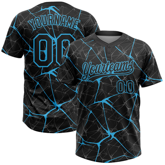 Maxcorners Custom Black Sky Blue Abstract Network Two-Button Unisex Softball Jersey LM2605