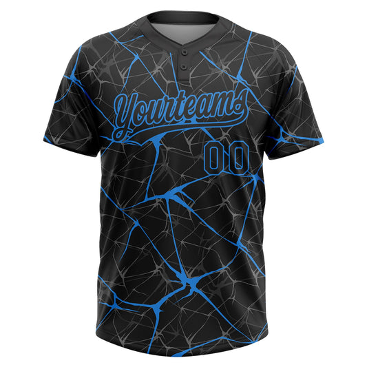 Maxcorners Custom Black Electric Blue Abstract Network Two-Button Unisex Softball Jersey LM2605