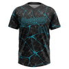 Maxcorners Custom Black Teal Abstract Network Two-Button Unisex Softball Jersey LM2605