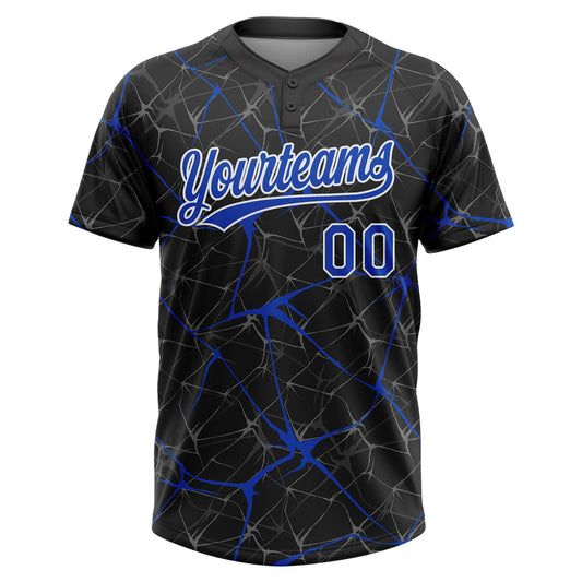 Maxcorners Custom Black Thunder Blue-White Abstract Network Two-Button Unisex Softball Jersey LM2605