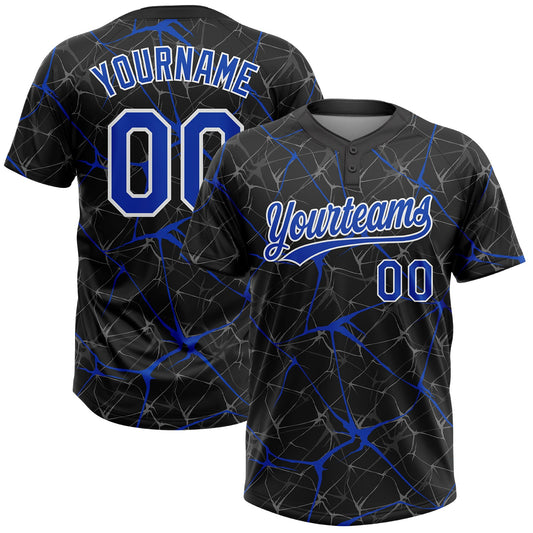 Maxcorners Custom Black Thunder Blue-White Abstract Network Two-Button Unisex Softball Jersey LM2605