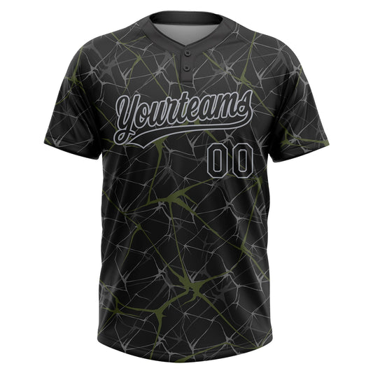 Maxcorners Custom Black Olive-Gray Abstract Network Two-Button Unisex Softball Jersey LM2605