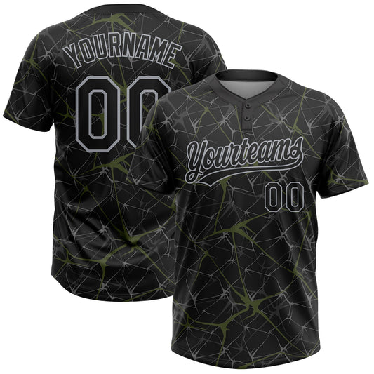 Maxcorners Custom Black Olive-Gray Abstract Network Two-Button Unisex Softball Jersey LM2605