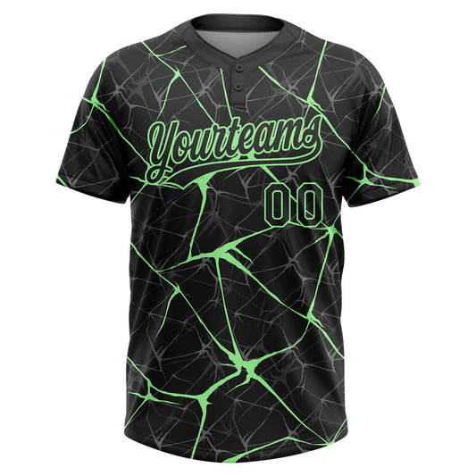 Maxcorners Custom Black Pea Green Abstract Network Two-Button Unisex Softball Jersey LM2605