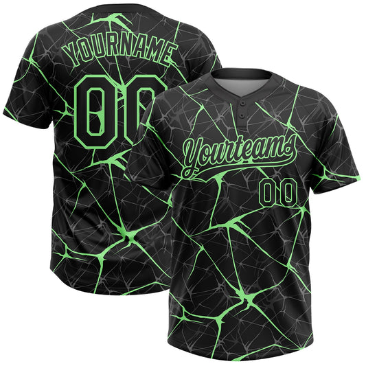 Maxcorners Custom Black Pea Green Abstract Network Two-Button Unisex Softball Jersey LM2605