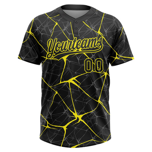 Maxcorners Custom Black Light Yellow Abstract Network Two-Button Unisex Softball Jersey LM2605