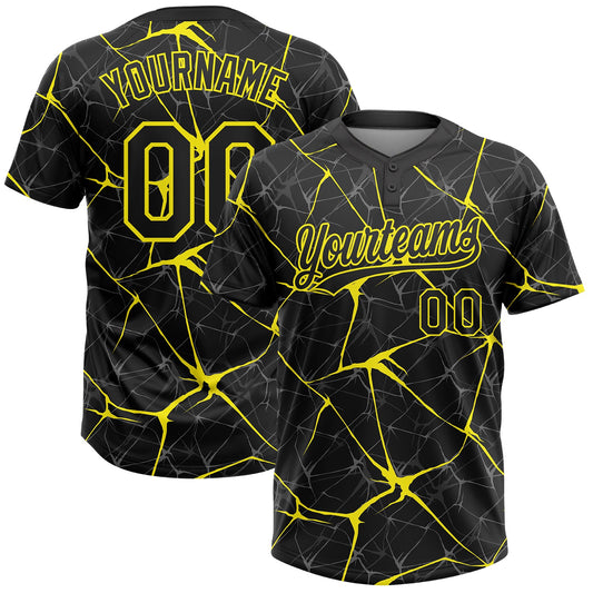 Maxcorners Custom Black Light Yellow Abstract Network Two-Button Unisex Softball Jersey LM2605