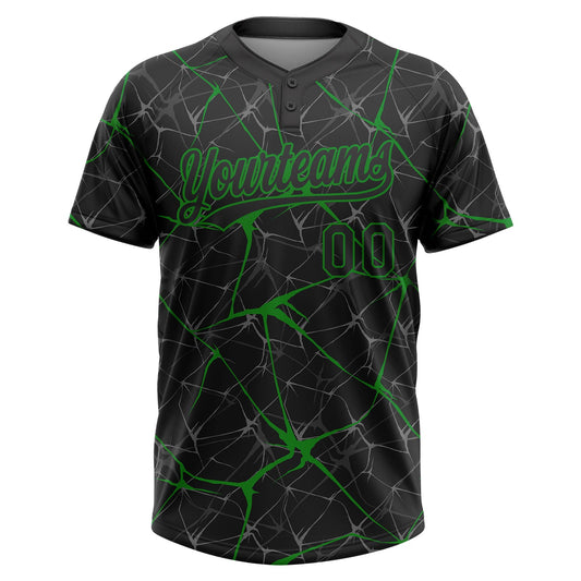 Maxcorners Custom Black Grass Green Abstract Network Two-Button Unisex Softball Jersey LM2605