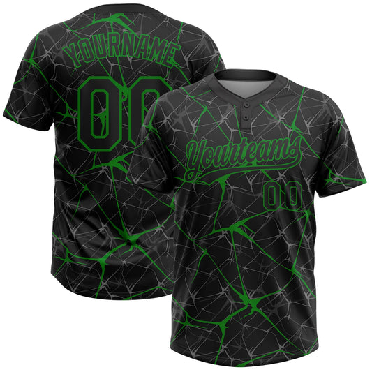 Maxcorners Custom Black Grass Green Abstract Network Two-Button Unisex Softball Jersey LM2605