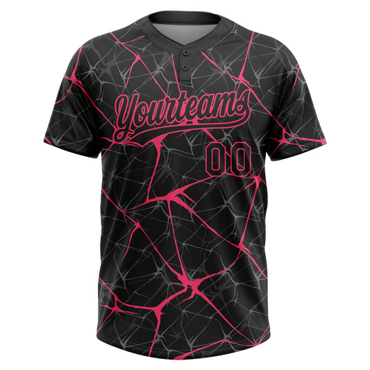 Maxcorners Custom Black Neon Pink Abstract Network Two-Button Unisex Softball Jersey LM2605
