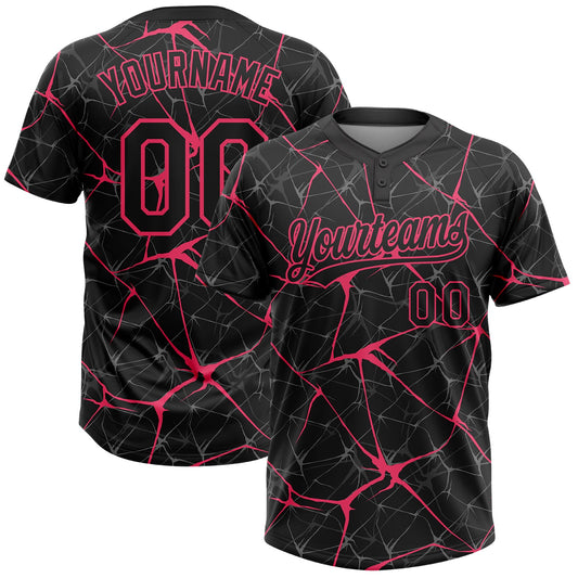 Maxcorners Custom Black Neon Pink Abstract Network Two-Button Unisex Softball Jersey LM2605