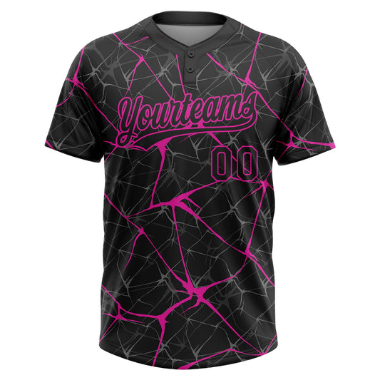Maxcorners Custom Black Deep Pink Abstract Network Two-Button Unisex Softball Jersey LM2605