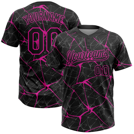 Maxcorners Custom Black Deep Pink Abstract Network Two-Button Unisex Softball Jersey LM2605