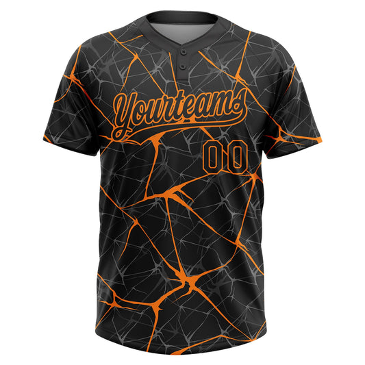 Maxcorners Custom Black Bay Orange Abstract Network Two-Button Unisex Softball Jersey LM2605