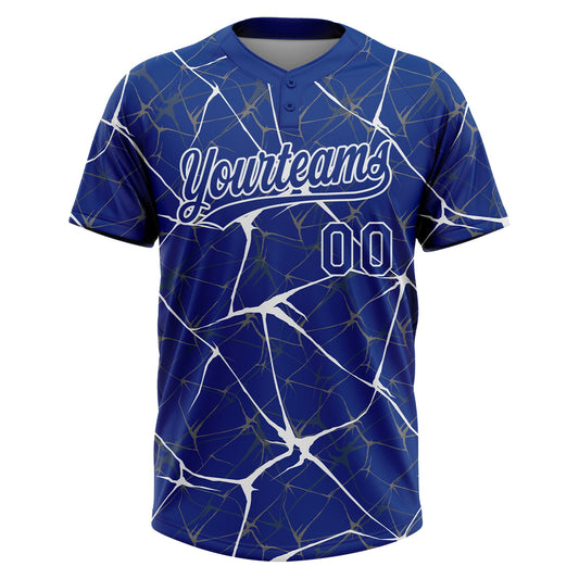 Maxcorners Custom Royal White Abstract Network Two-Button Unisex Softball Jersey LM2605