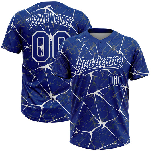 Maxcorners Custom Royal White Abstract Network Two-Button Unisex Softball Jersey LM2605