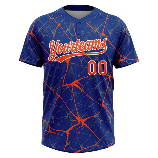Maxcorners Custom Royal Orange-White Abstract Network Two-Button Unisex Softball Jersey LM2605