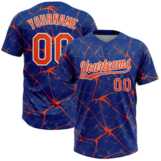 Maxcorners Custom Royal Orange-White Abstract Network Two-Button Unisex Softball Jersey LM2605