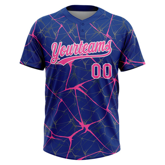Maxcorners Custom Royal Pink-White Abstract Network Two-Button Unisex Softball Jersey LM2605