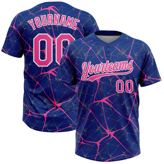 Maxcorners Custom Royal Pink-White Abstract Network Two-Button Unisex Softball Jersey LM2605
