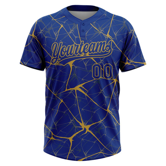 Maxcorners Custom Royal Old Gold Abstract Network Two-Button Unisex Softball Jersey LM2605