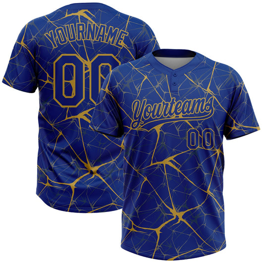 Maxcorners Custom Royal Old Gold Abstract Network Two-Button Unisex Softball Jersey LM2605