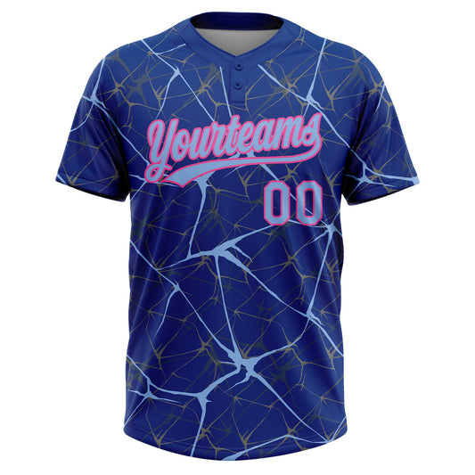 Maxcorners Custom Royal Light Blue-Pink Abstract Network Two-Button Unisex Softball Jersey LM2605