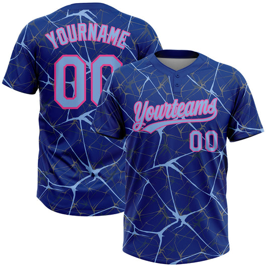 Maxcorners Custom Royal Light Blue-Pink Abstract Network Two-Button Unisex Softball Jersey LM2605