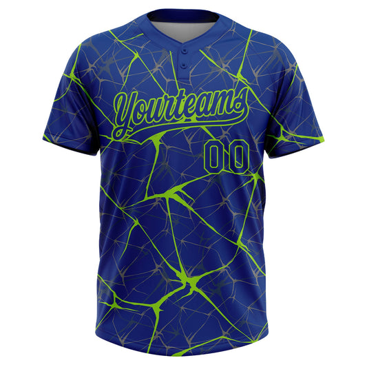 Maxcorners Custom Royal Neon Green Abstract Network Two-Button Unisex Softball Jersey LM2605