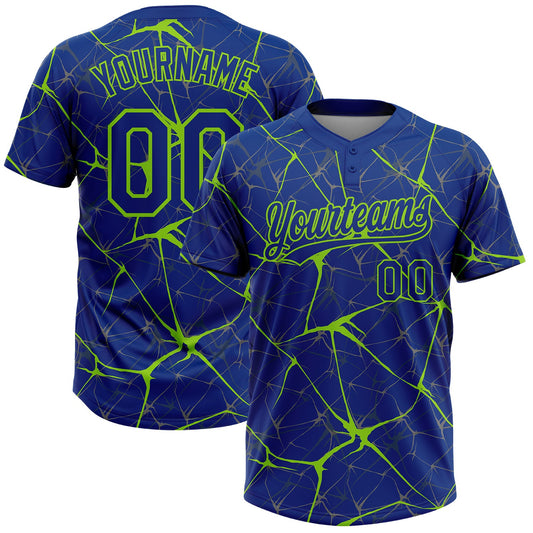 Maxcorners Custom Royal Neon Green Abstract Network Two-Button Unisex Softball Jersey LM2605