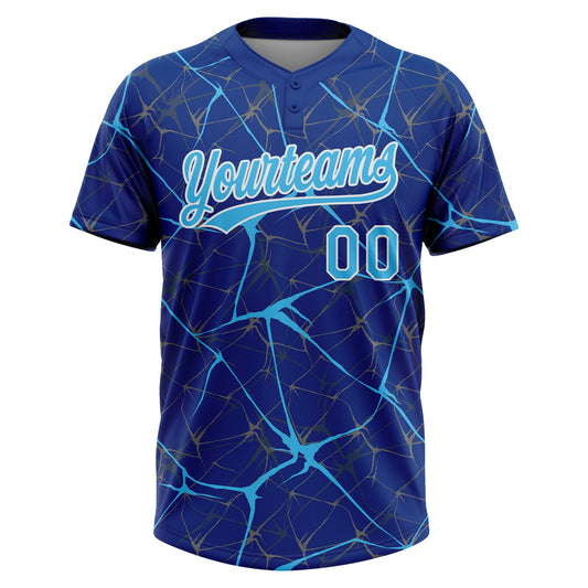 Maxcorners Custom Royal Sky Blue-White Abstract Network Two-Button Unisex Softball Jersey LM2605