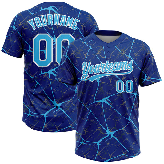 Maxcorners Custom Royal Sky Blue-White Abstract Network Two-Button Unisex Softball Jersey LM2605
