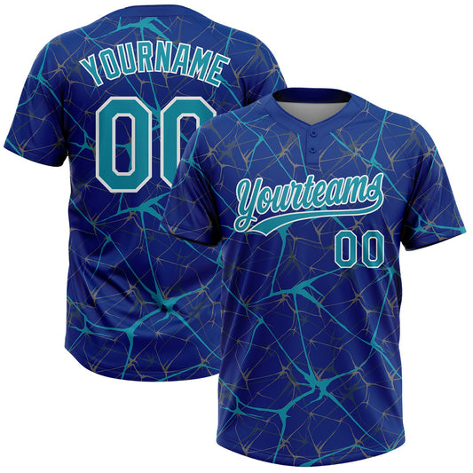 Maxcorners Custom Royal Teal-White Abstract Network Two-Button Unisex Softball Jersey LM2605