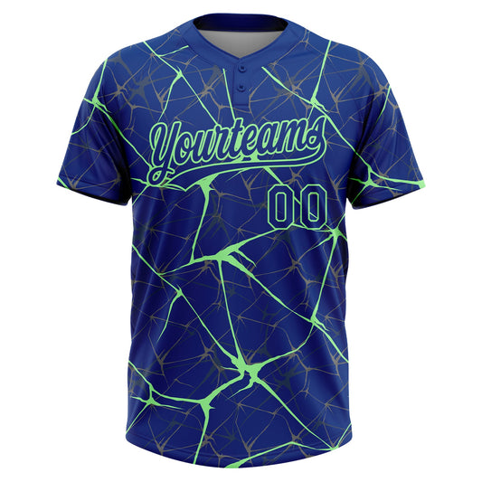 Maxcorners Custom Royal Pea Green Abstract Network Two-Button Unisex Softball Jersey LM2605