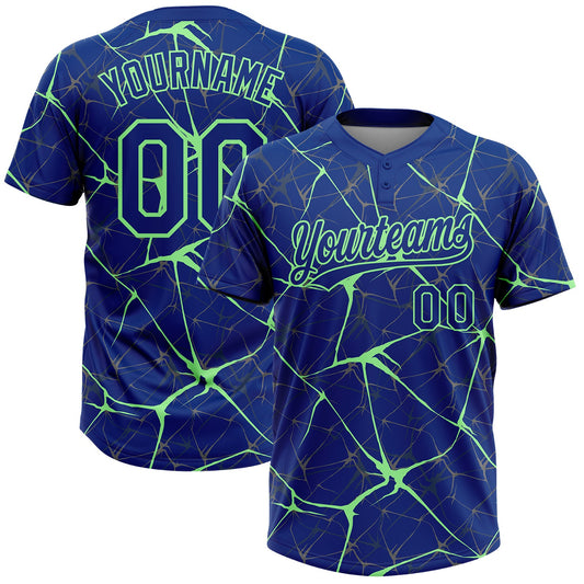Maxcorners Custom Royal Pea Green Abstract Network Two-Button Unisex Softball Jersey LM2605