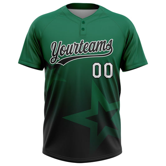 Maxcorners Custom Kelly Green Black-White Gradient Style Twinkle Star Two-Button Unisex Softball Jersey LM2605