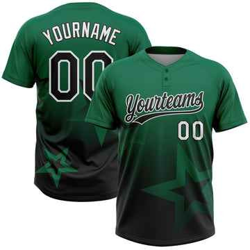 Maxcorners Custom Kelly Green Black-White Gradient Style Twinkle Star Two-Button Unisex Softball Jersey LM2605