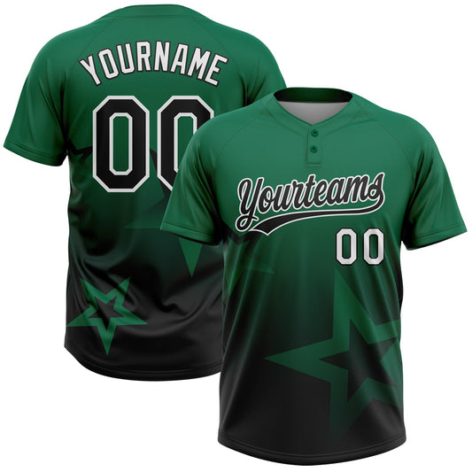 Maxcorners Custom Kelly Green Black-White Gradient Style Twinkle Star Two-Button Unisex Softball Jersey LM2605