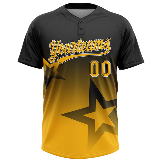 Maxcorners Custom Black Gold-White Gradient Style Twinkle Star Two-Button Unisex Softball Jersey LM2605