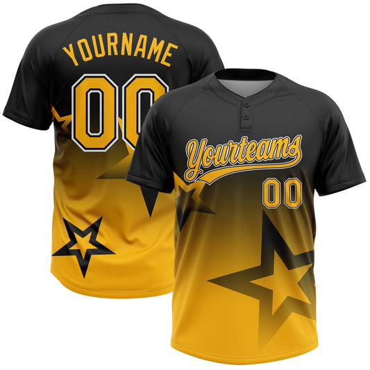 Maxcorners Custom Black Gold-White Gradient Style Twinkle Star Two-Button Unisex Softball Jersey LM2605