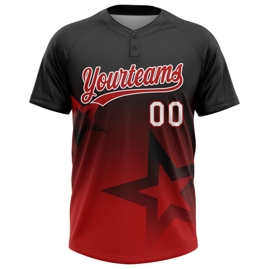 Maxcorners Custom Black Red-White Gradient Style Twinkle Star Two-Button Unisex Softball Jersey LM2605