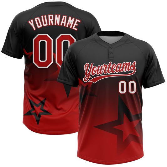 Maxcorners Custom Black Red-White Gradient Style Twinkle Star Two-Button Unisex Softball Jersey LM2605