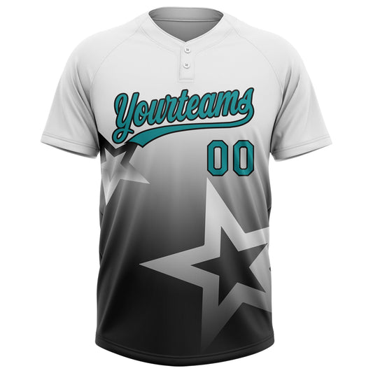 Maxcorners Custom White Teal-Black Gradient Style Twinkle Star Two-Button Unisex Softball Jersey LM2605