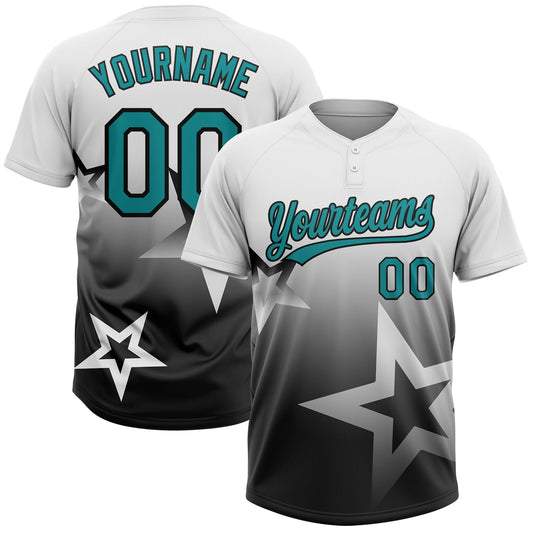 Maxcorners Custom White Teal-Black Gradient Style Twinkle Star Two-Button Unisex Softball Jersey LM2605
