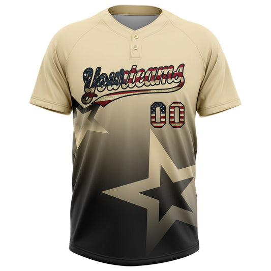 Maxcorners Custom Cream Vintage USA Flag-Black Gradient Style Twinkle Star Two-Button Unisex Softball Jersey LM2605